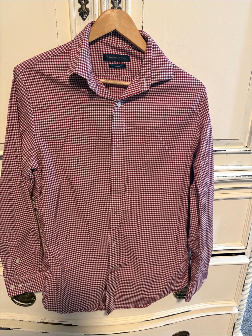 Tommy Hilfiger Red and White Gingham Dress Shirt